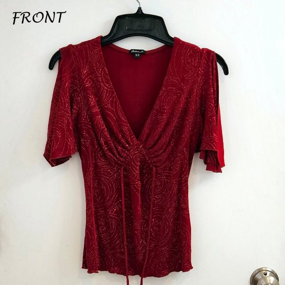 Red Glitter Christmas Top, Like New, Vintage (early 90s) Arden B - Size XS - Picture 2 of 16